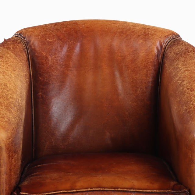 A Dutch Art Deco Style Leather Club Chair, C. 1950. For Sale - Image 4 of 8