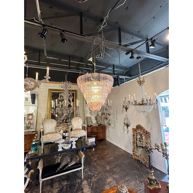 Modern Pink Murano Glass Waterfall Chandelier For Sale In Dallas - Image 6 of 7