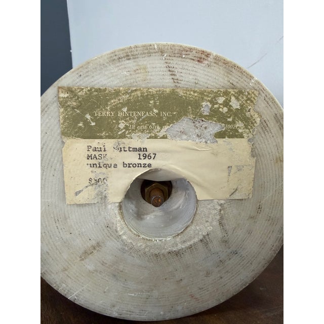 Bronze The "Mask" Bronze Sculpture Mounted on Marble by Paul Suttman 1967 Mid Century For Sale - Image 8 of 9