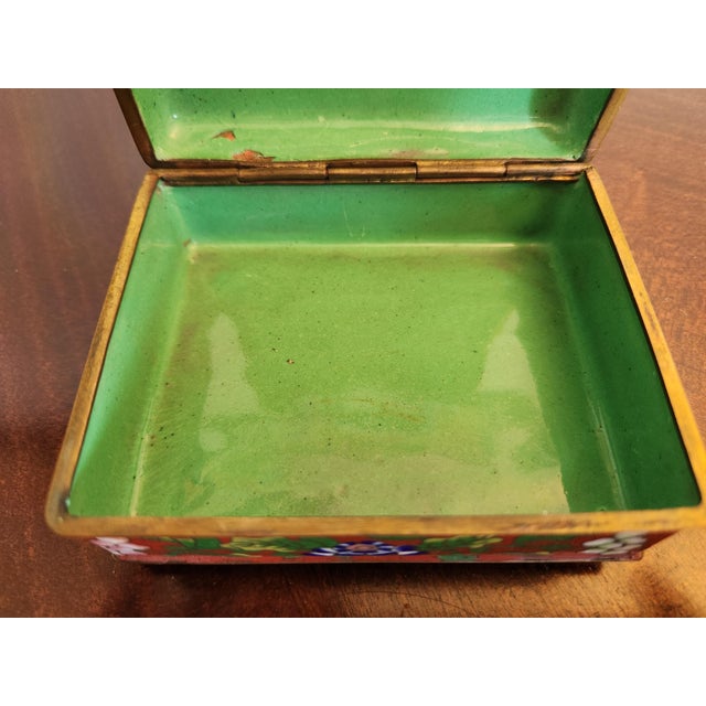 1920s Vintage Chinese Colorful Floral Red Cloisonné Box For Sale - Image 5 of 13