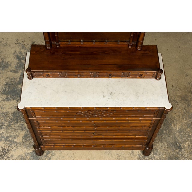 French 19th Century French Napoleon III Bamboo Dresser With Carrara Marble and Mirror For Sale - Image 3 of 18