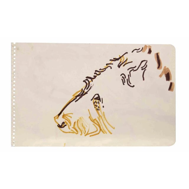 Animal is a Color Marker Drawing realized by Reynold Arnould (Le Havre 1919 - Parigi 1980). Good condition on a sheet of a...