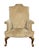 George I Walnut And Parcel Gilt Armchair with rectangular upholstered back and scrolled arms. Straight upholstered seat...