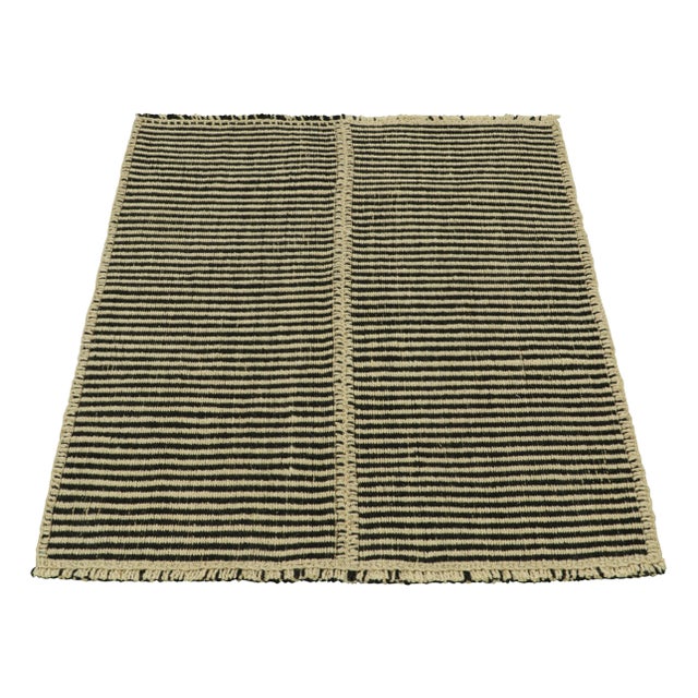 2010s Rug & Kilim’s Contemporary Kilim With Textural Cream White and Black Stripes For Sale - Image 5 of 7