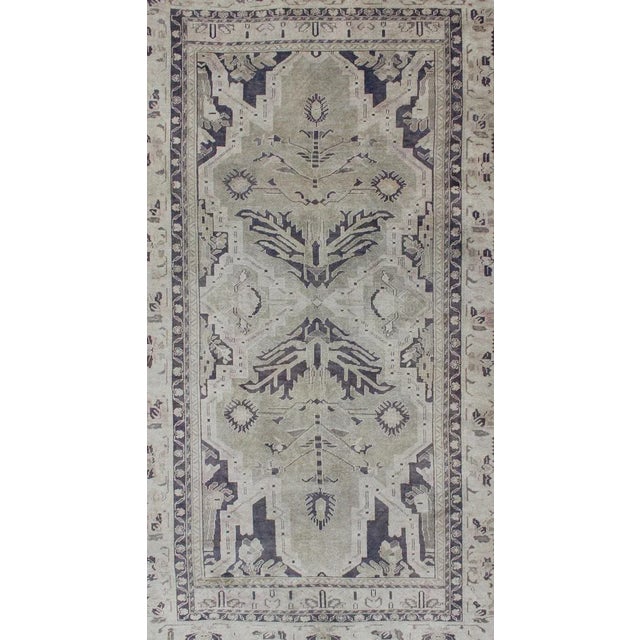Turkish Vintage Hand Knotted Turkish Oushak Rug With Dual Medallion Design in Dark Blue and Taupe For Sale - Image 3 of 12