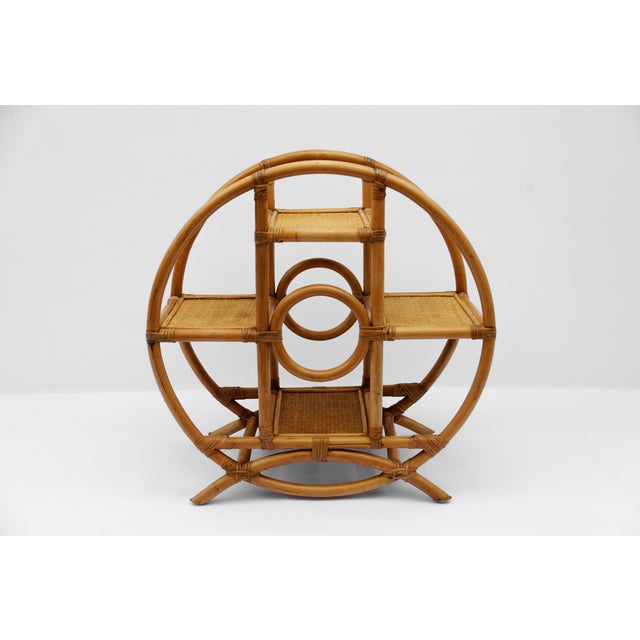1960s Round Rattan, Bamboo and Wicker Shelf, Italy, 1970s For Sale - Image 5 of 12