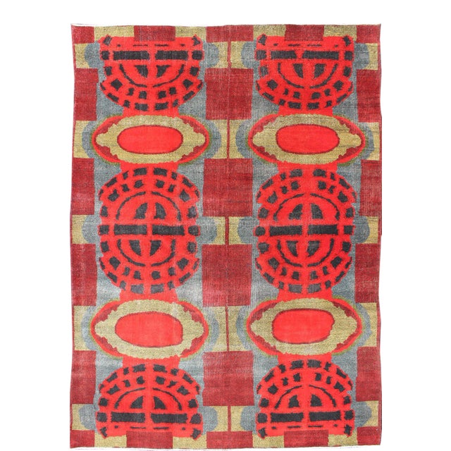 Vintage Rug With Mid-Century Modern and Geometric Design For Sale