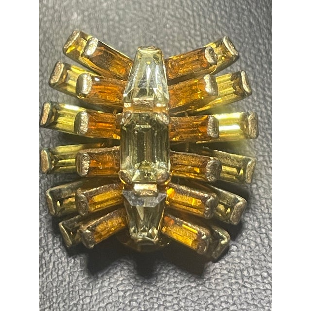 Copper Schreiner of New York: Vintage Starburst Earrings With Amber and Citrine Glass Crystal, Pair For Sale - Image 8 of 10