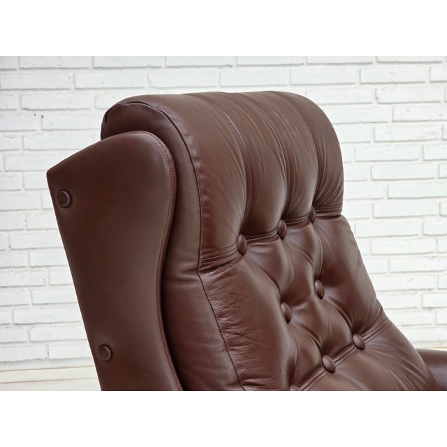 Wood Danish Armchair in Brown Furniture Leather, 1970s For Sale - Image 7 of 18