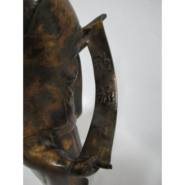 Japanese Bronze Old Man Figural Scholar With Scroll 13" Tall Statue Figurine For Sale - Image 4 of 8