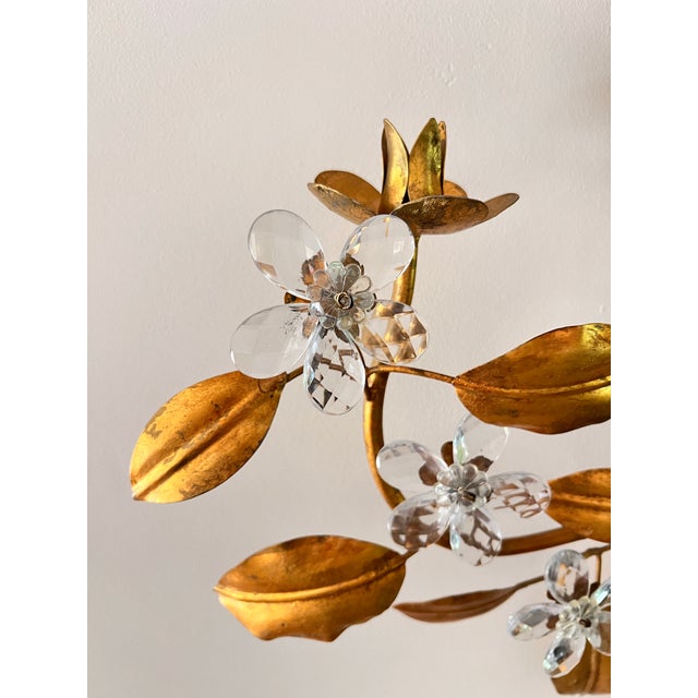 1950s 1950s Pair of Gilt Tole Candle Sconces With Glass Flowers For Sale - Image 5 of 8