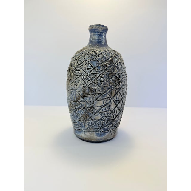 Contemporary Blue Modern Textured Pottery Vase For Sale - Image 3 of 10