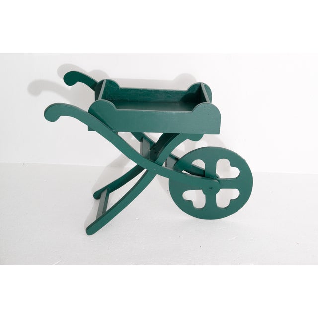 Folk Art Green Painted Wood Garden Cart For Sale - Image 3 of 8