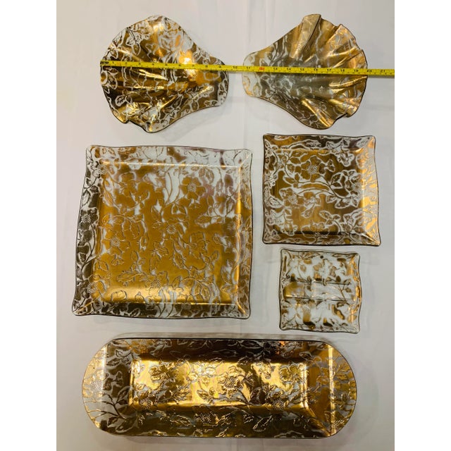 Fleurs D’oro Gold Leaf Glass Trays - Set of 6 For Sale - Image 11 of 13