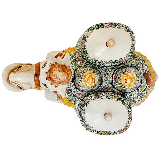 Large Scale Mid-Century Italian Majolica Camel Figural Centerpiece With Chinoiserie Floral Covered Jars For Sale - Image 9 of 11