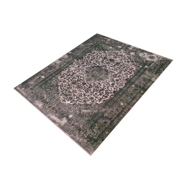 Shabby Chic Retro Persian Beige/Green Wool Rug - 8'0'' X 11'0'' For Sale - Image 3 of 10