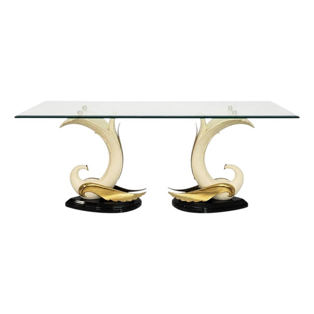 1980s San Sen, Brass & Glass Swan Console Table for Art House Jofral Spain, Labeled For Sale