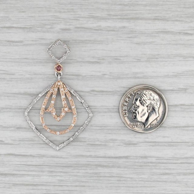 2010s 0.20ctw Diamond Pink Tourmaline Pendant 14k Rose White Gold For Sale - Image 5 of 6