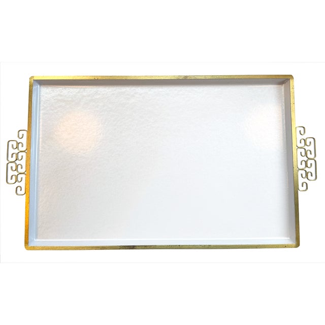 Mid-Century Kyes Moiré Glaze White Greek Key Serving Trays — Set of 3 For Sale In Seattle - Image 6 of 8