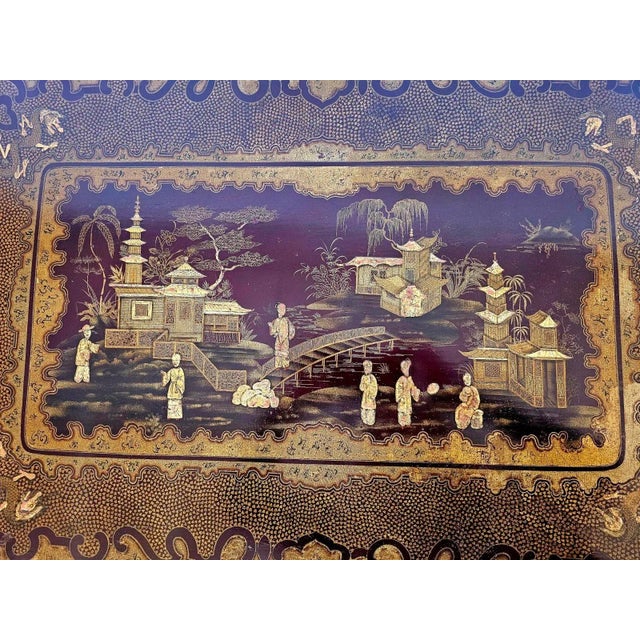 Black Antique Chinese Export Lacquer Tilt Top Rectangular Side or Center Table For Sale - Image 8 of 9