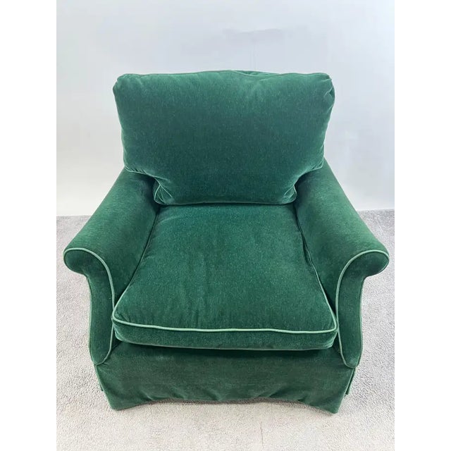Hollywood Regency Style Custom Overstuffed Emerald Velvet Armchair The armchair features an inviting, deep-seated...
