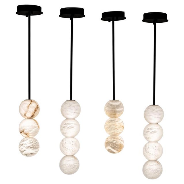 Black Raim Pendant Lamps by United Alabaster, Set of 4 For Sale - Image 8 of 8