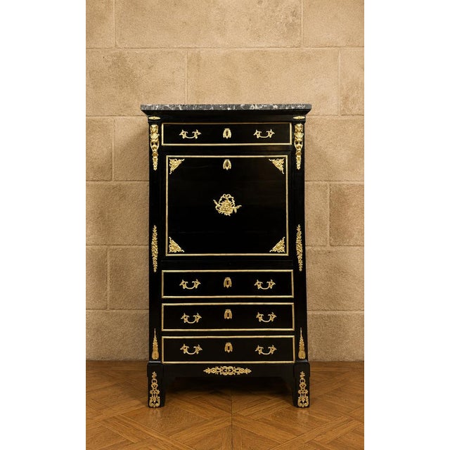 Drop-Front Secretaire Desk in Black Lacquered Wood and Gilt Bronze Mounts For Sale - Image 3 of 5