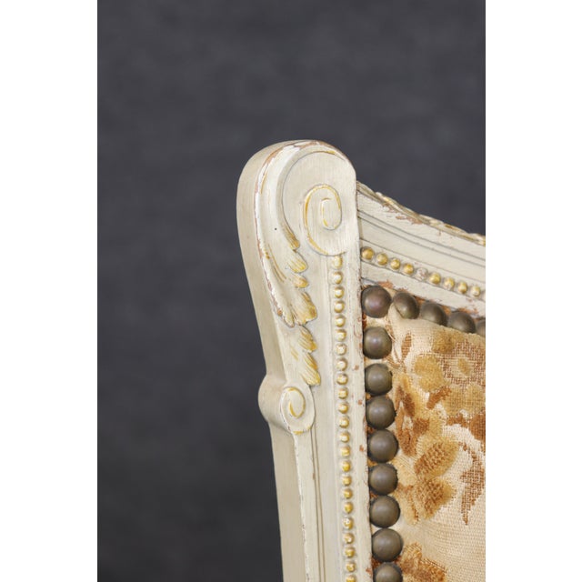 19th C Pair Louis XVI Style Paint Decorated French Side Chairs For Sale - Image 11 of 12