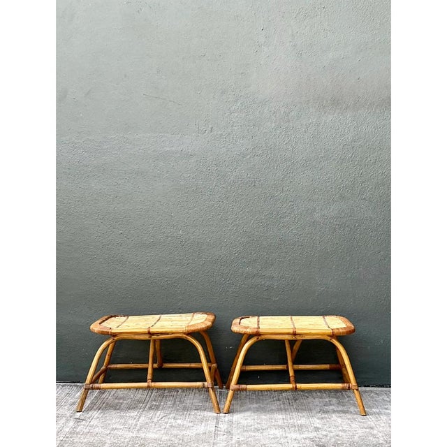 Vintage Rattan Low Stools - Pair For Sale - Image 11 of 12