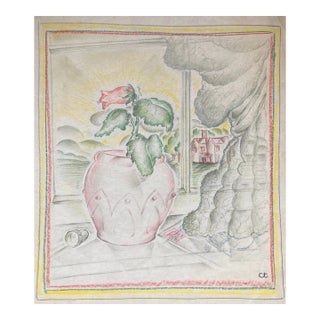 1930s Clifford Thompson Window Sill Still Life Drawing For Sale