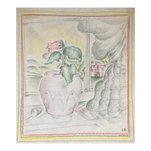 1930s Clifford Thompson Window Sill Still Life Drawing