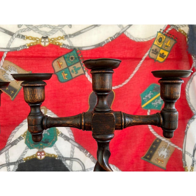 Pair Antique English Oak Barley Twist Candlesticks Candelabras Candle Holders For Sale - Image 9 of 18