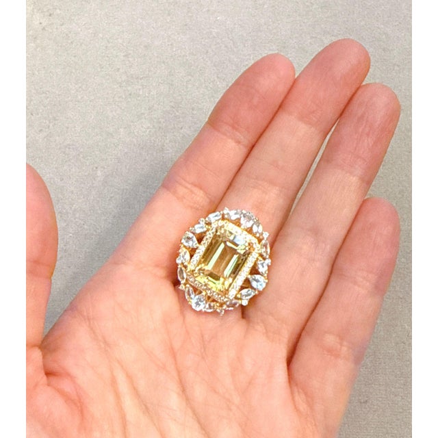 Bochic Capri Vintage Lemon Topaz & Sapphire Ring, 18K Gold & Silver For Sale - Image 9 of 10