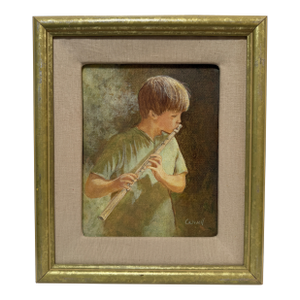 Helen Caswell Oil Painting Boy With Flute, Signed