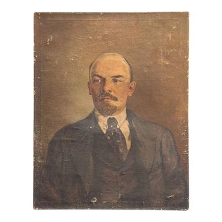 1930s Vladimir Lenin Oil on Canvas Portrait For Sale