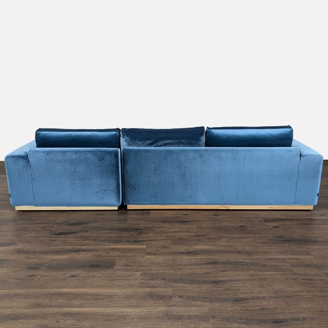 2010s Rove Concepts Noah Blue Velvet Sectional Sofa With Light Wood Base For Sale - Image 5 of 10