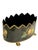 A striking vintage French tole cachepot by Maison Lancel, featuring a dramatic black ground, a scalloped rim accented with...