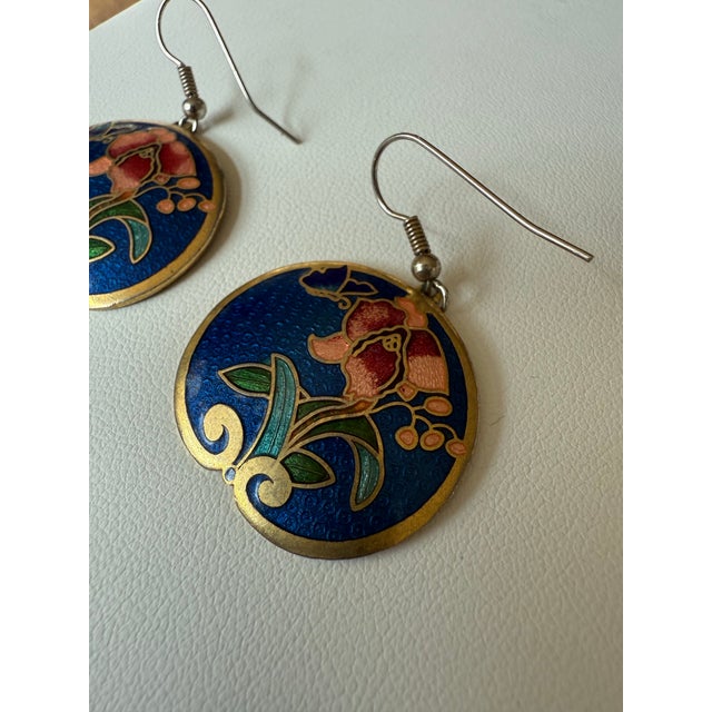 1980s 1980s Vintage Cloisonné Round Enameled Earrings by Siti - Set of 2 For Sale - Image 5 of 9