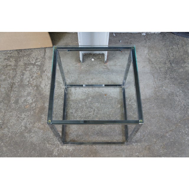 2010s Small Modernist Chrome and Glass Cube Modern Side End Table For Sale - Image 5 of 10