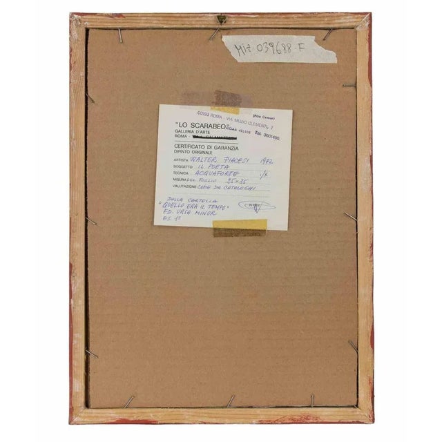 Modern Walter Piacesi, The Poet, Etching, 1972 For Sale - Image 3 of 4