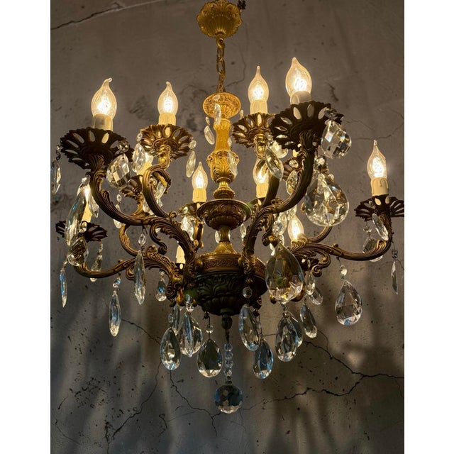 Antique Gilded 12-Light Crystal Chandelier, 1890s For Sale - Image 5 of 11