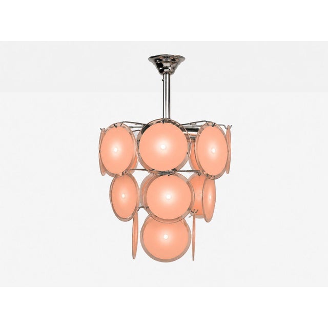 Mid-Century Modern, Small Pendant Light or Chandelier, Bright Pink Murano Glass, Chrome, USA, 1960s A mid-century modern...