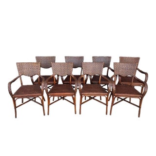 Mid 20th Century Vintage Wicker/Rattan and Leather Weaved Chairs • Set of 8 For Sale