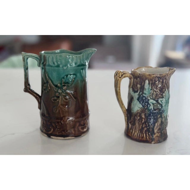 Ceramic Antique 19th C. Victorian Majolica Botanical & Harvest Pitchers - Set of 3 For Sale - Image 7 of 12
