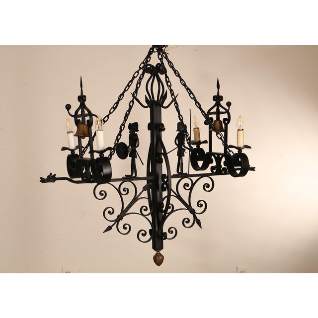High Quality Vintage Wrought Iron Four-Light Chandelier with Spanish Soldier Figures
