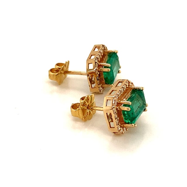 Natural Emerald Diamond Stud Earrings 14k Y Gold 1.85 TCW Certified $3,950 111884 This is a Unique Custom Made Glamorous...