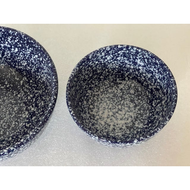 Shabby Chic 1970s Two Spattered Cobalt Blue Ceramic Bowls For Sale - Image 3 of 6