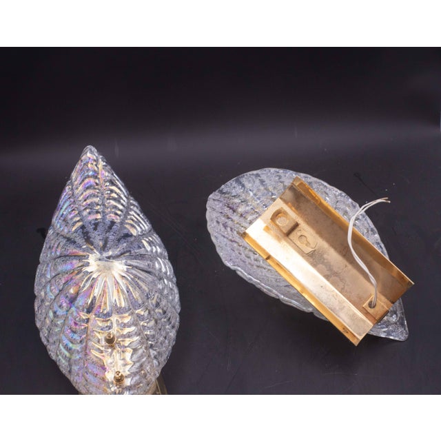 Transparent Set of 2 Bogotà Iridescent Rainbow Color Murano Style Glass Leave Wall Lights, 1970s For Sale - Image 8 of 12