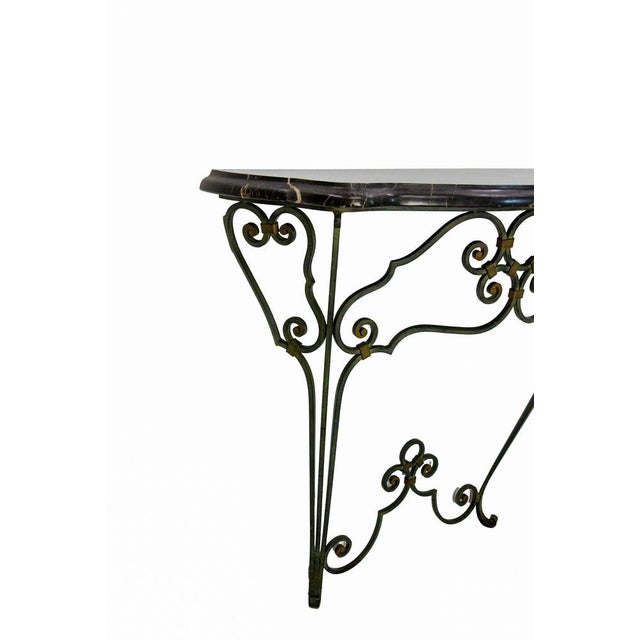 Mid-Century French Louis XV Style Wrought Iron and Black Marble Top Console, 1960 For Sale - Image 4 of 10