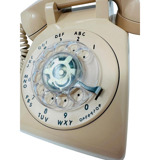 Vintage I T T Model 500 Beige Rotary Phone | Working 1983 Desk Telephone | Polished | Original Cords | Smooth Dial Movement For Sale - Image 4 of 14